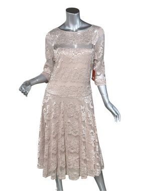 Melrose Women’s 10 Medium Champagne Lace Lined Midi Dress NEW With Tags